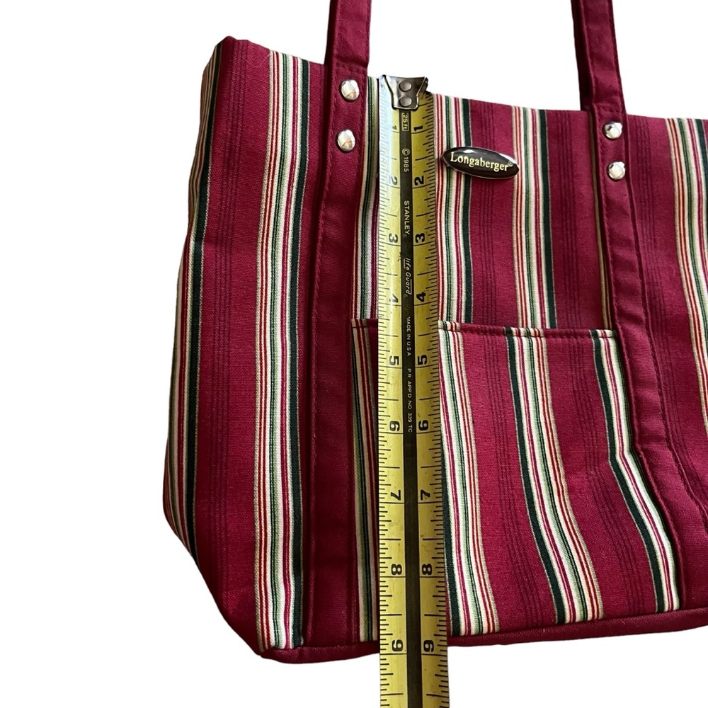 Longaberger Small Tote Purse Bag Red Tan Green Vertical Stripe Collectors - Picture 6 of 14